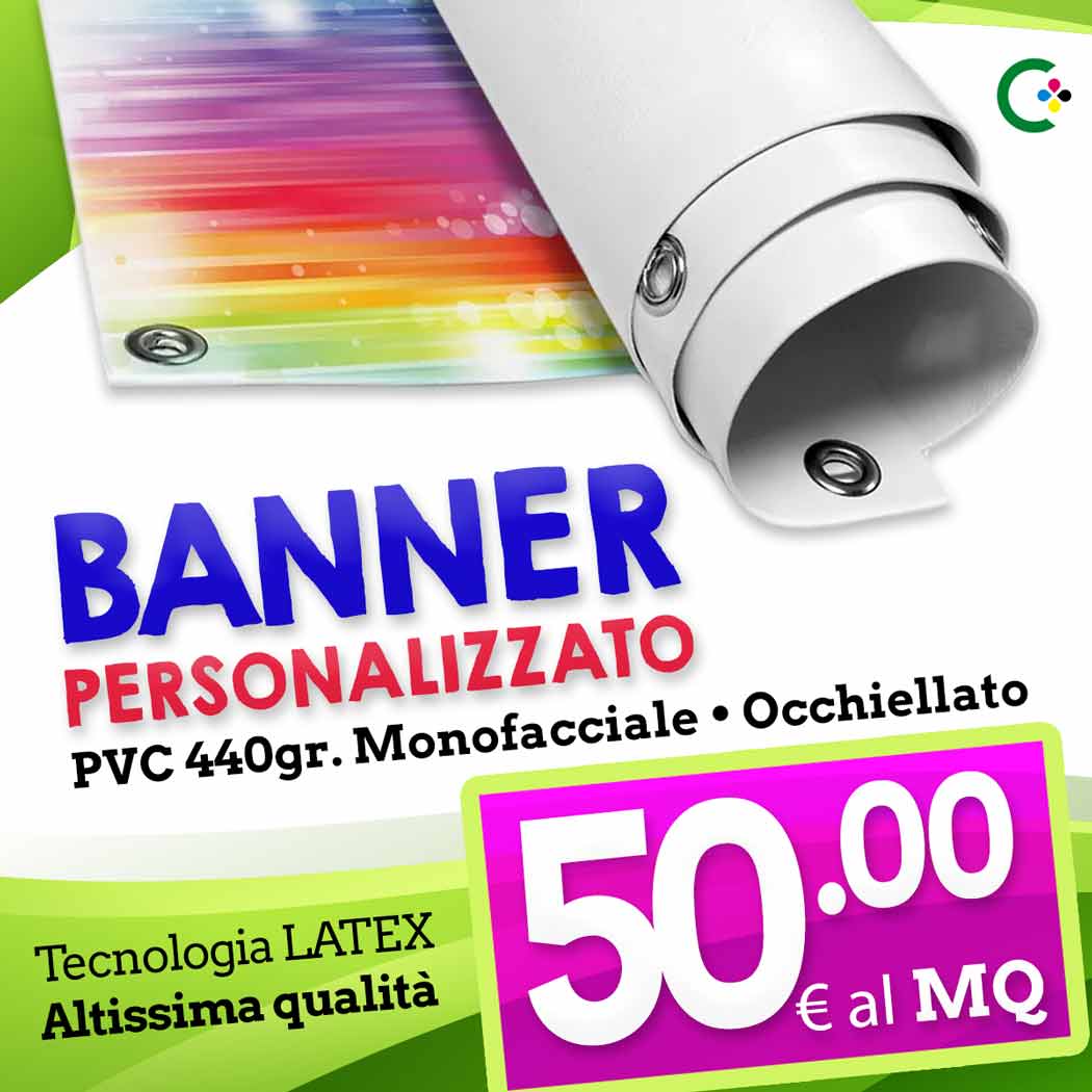 Striscione Banner in PVC. Stampa a colori su un lato