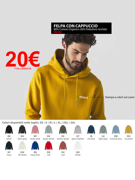 Felpa con Cappuccio con stampa a colori sul cuore