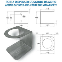 Porta Dispenser Dosatore da Muro in Acciaio Satinato Applicabile con Viti a Parete Segnaletica COVID 19