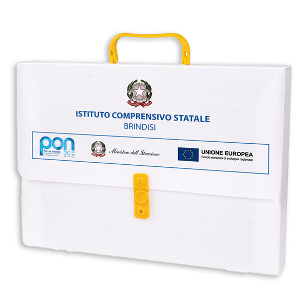 Valigetta in plastica 38x28x5cm. personalizzata con logo PON o PNRR per Scuole Comuni ed Enti