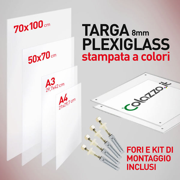 Targhe in Plexiglass 8mm Personalizzate con stampa a colori su PVC Adesivo Pon o PNRR Scuole Comuni Enti